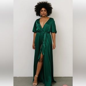 Kensington Satin Maxi Dress, Hunter Green, Size Large